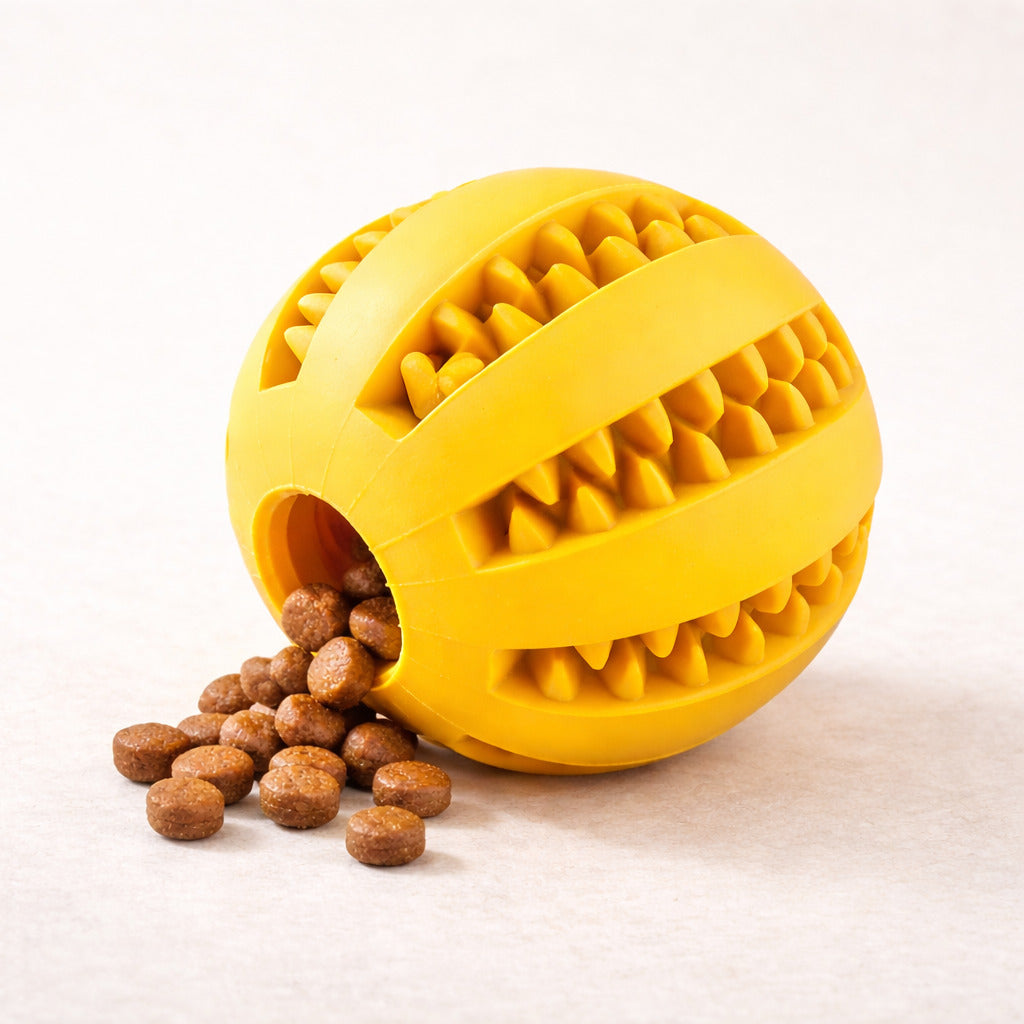 Balle de mastication distributrice Canidoo pour chien, jouet distributeur de friandises, jaune