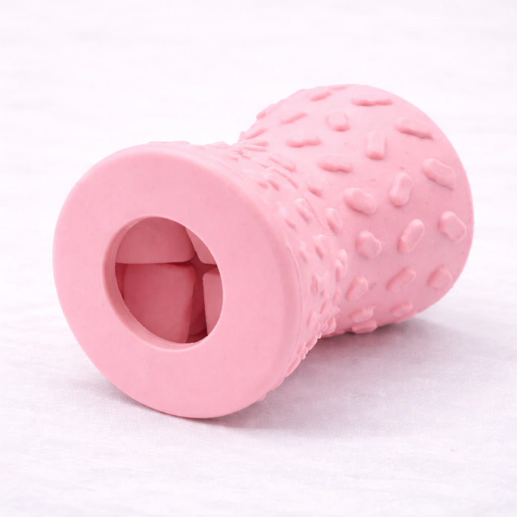 Distributeur de croquettes Canidoo à bascule pour chien, jouet en caoutchouc, rose