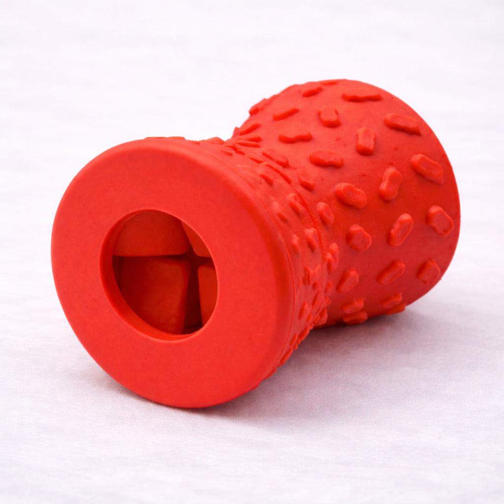 Distributeur de croquettes Canidoo à bascule pour chien, jouet en caoutchouc, rouge