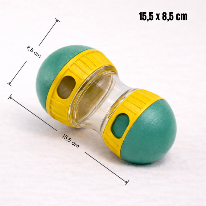 Distributeur de croquettes roulant Canidoo - dimensions 15,5 x 8,5 cm