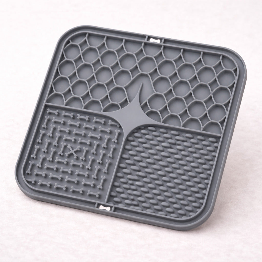 Tapis de léchage pour chien Canidoo en silicone gris, 3 reliefs
