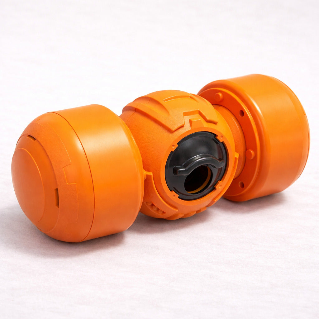 Distributeur de croquettes Canidoo réglable pour chien, jouet format haltère, orange