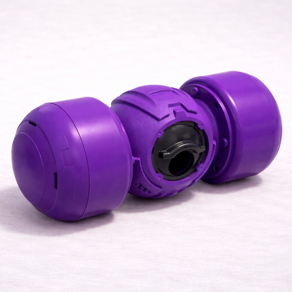 Distributeur de croquettes Canidoo réglable pour chien, jouet format haltère, violet