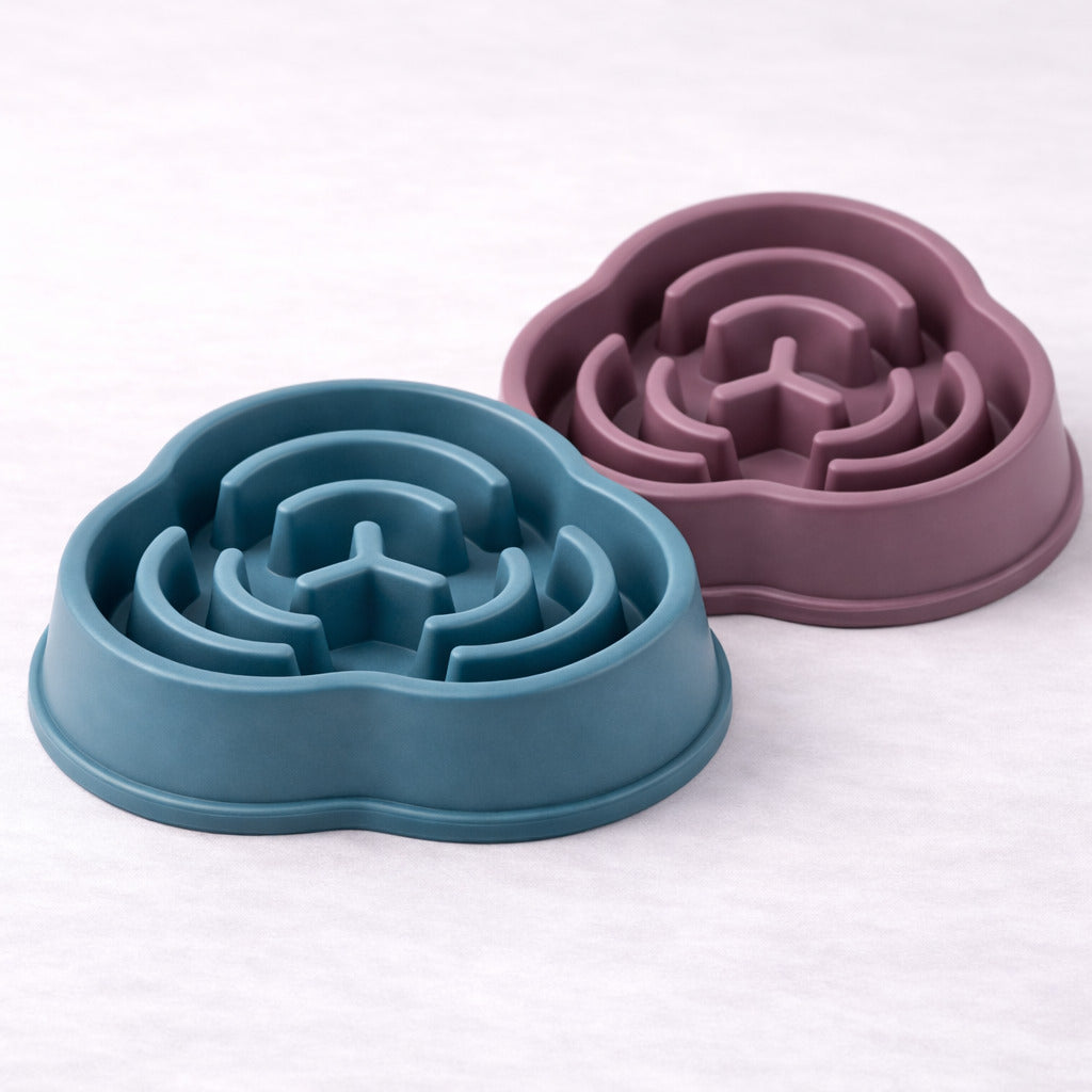 Lot de 2 gamelles anti-glouton Canidoo pour chien, gamelles à reliefs, bleu et rouge