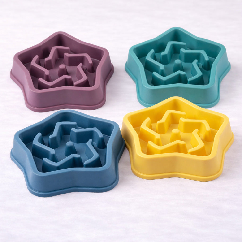 Lot de 4 gamelles anti-glouton Canidoo pour chien, reliefs étoile, vert, bleu, rouge et jaune