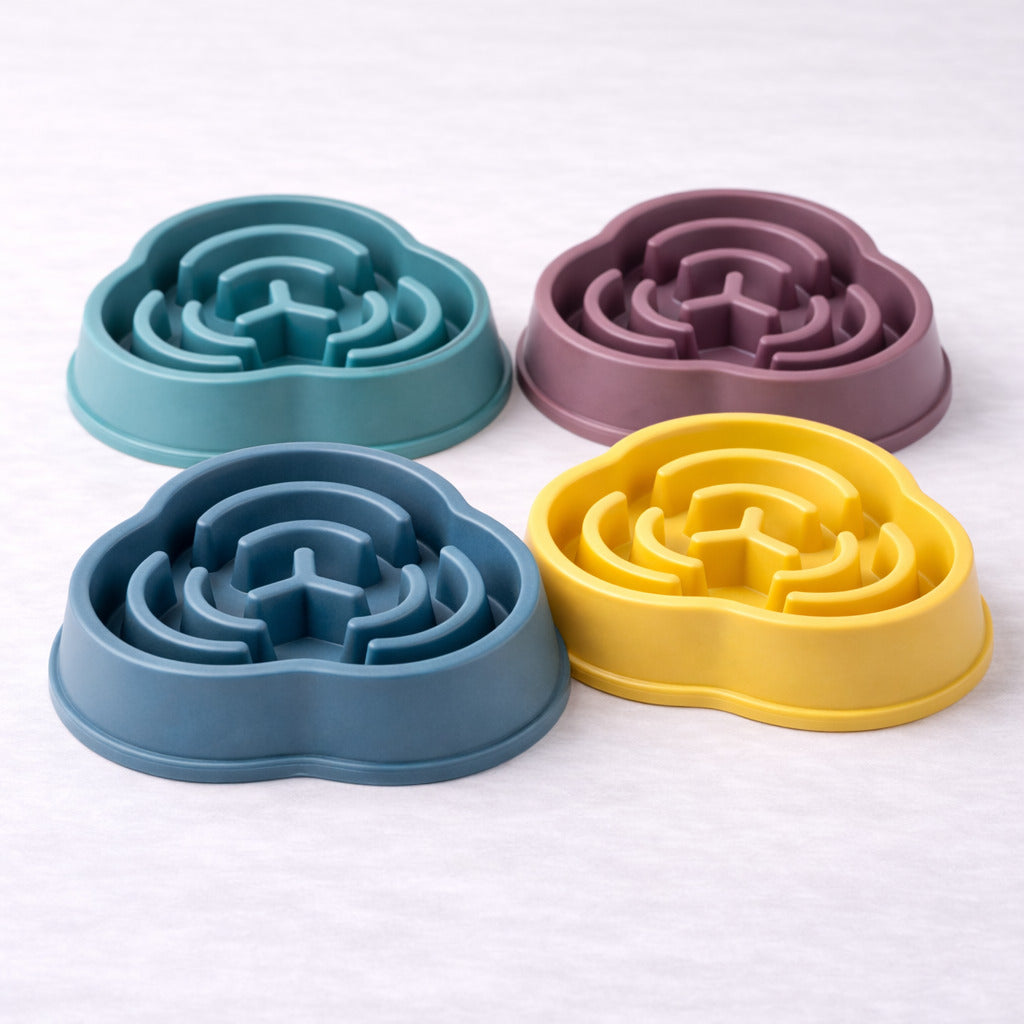 Lot de 4 gamelles anti-glouton Canidoo pour chien, reliefs trèfle, vert, bleu, rouge et jaune