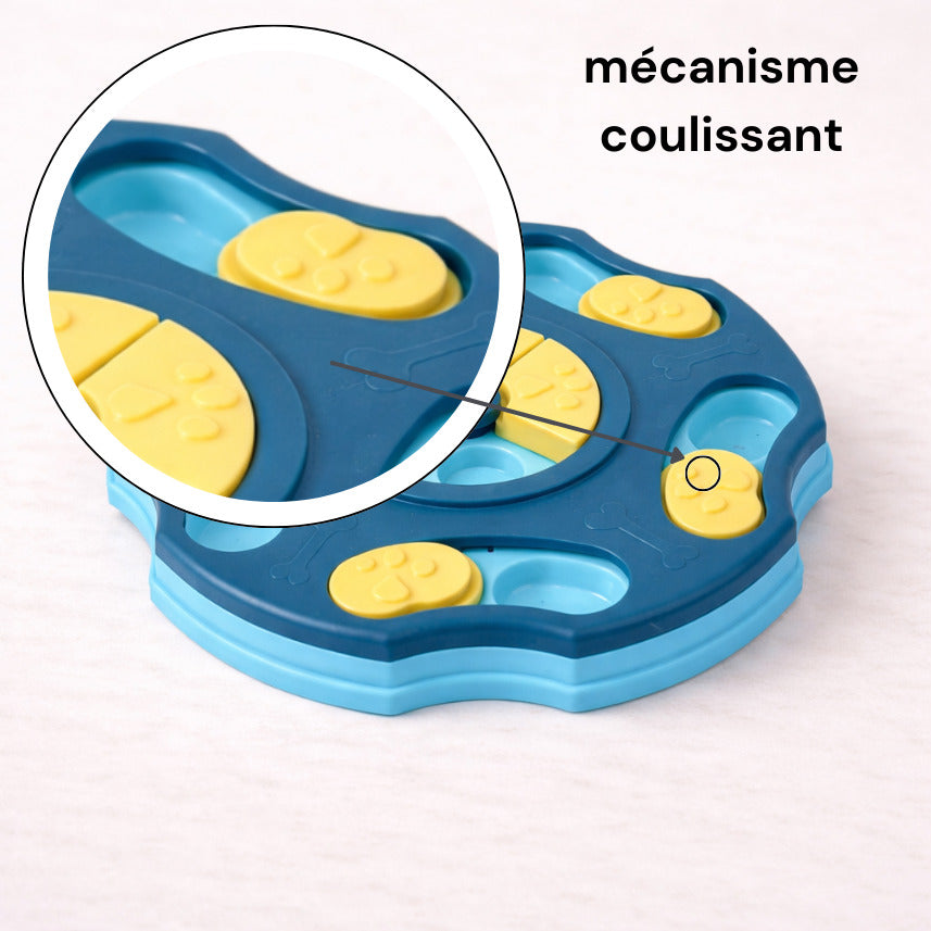 Détail du mécanisme coulissant du puzzle Canidoo, zones à déplacer