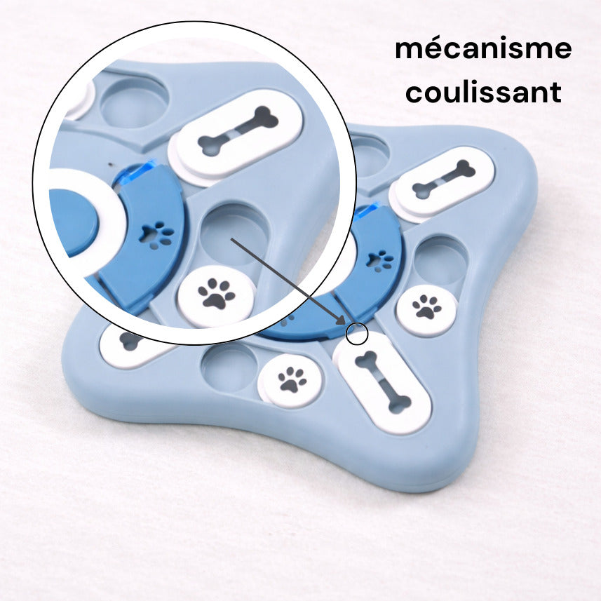 Détail du mécanisme coulissant du puzzle niveau 2 Canidoo, zones à déplacer
